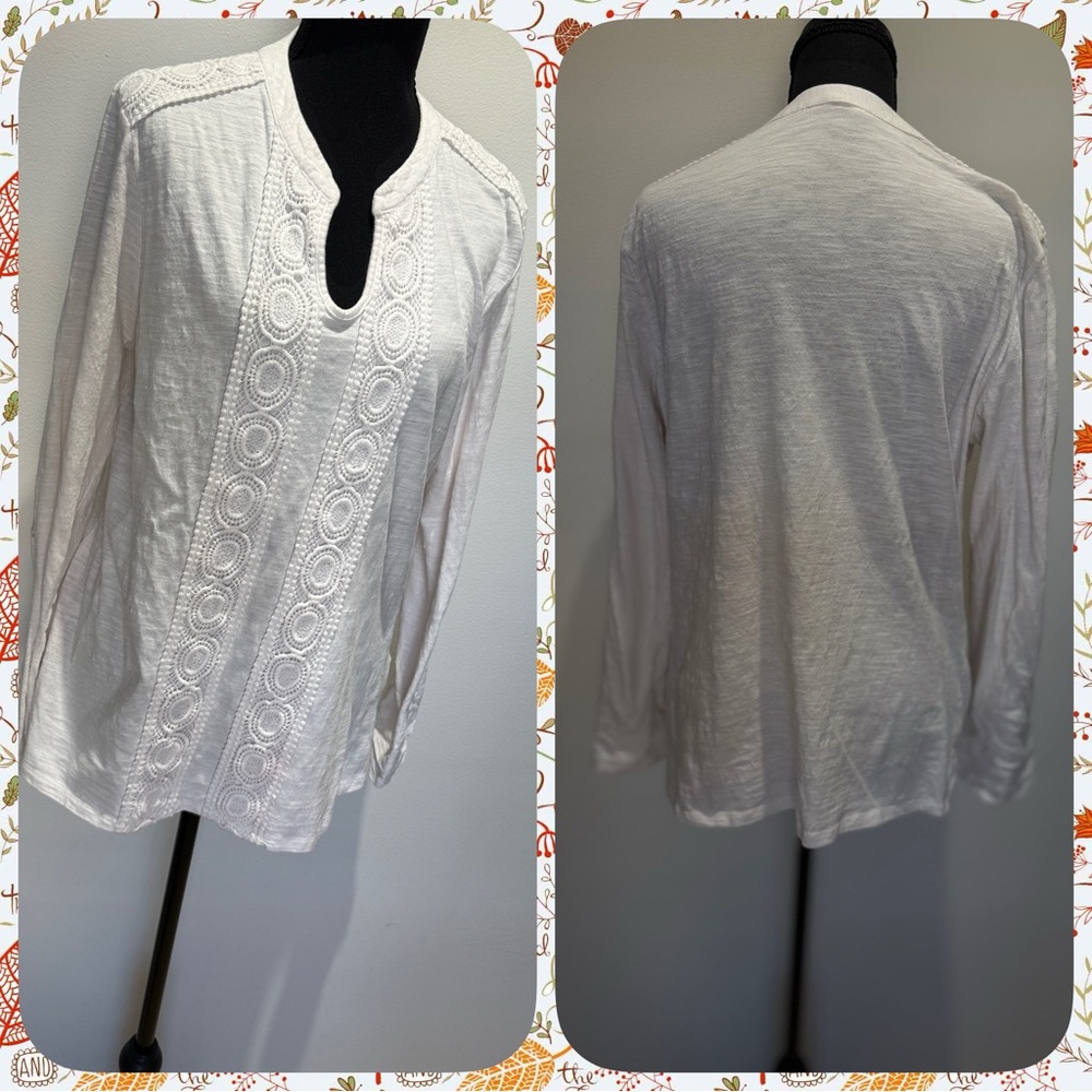 Adiva White Embroidered Women's Long Sleeve Blouse-size large